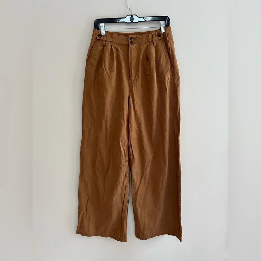 Madewell The Harlow Wide-Leg Linen Blend Pant in Acorn Brown, size 4 - Picture 3 of 13
